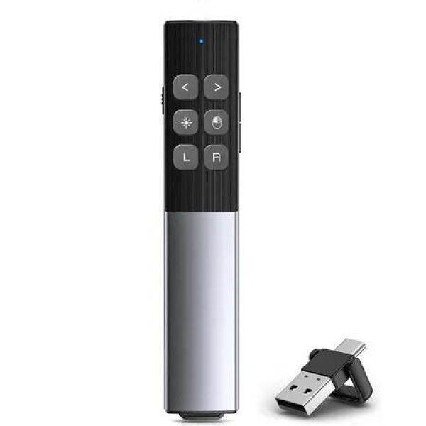 Wireless Presentation Clicker with Air Mouse Control, 2 in 1 USB-C Rechargeable Presentation Remote for PowerPoint, Keynote, Mac/PC/Laptop