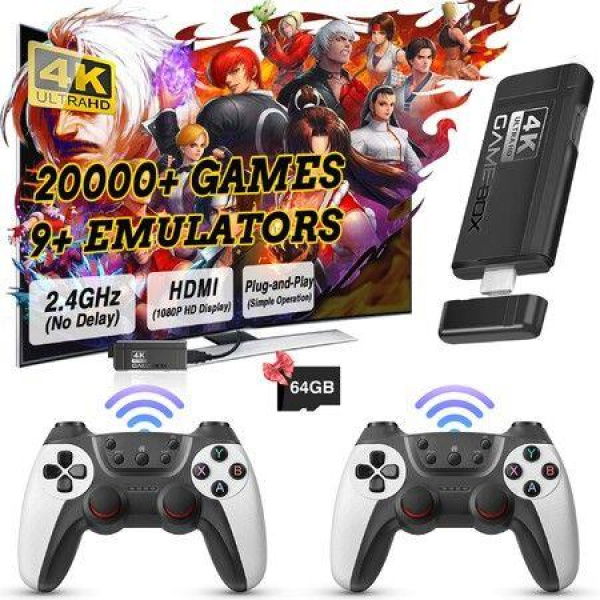 Wireless Retro Game Console Equipped With 64GB TF Card Plug And Play 4K 20000+ Games Built-in 9 Classic Emulators With Dual 2.4G Wireless Controllers.