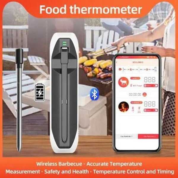 Wireless Smart Meat Thermometer with Probes,Food Grill Rechargeable Thermometer with Bluetooth for Kamado BBQ,Grill,Kitchen,OVEN,Rotisserie