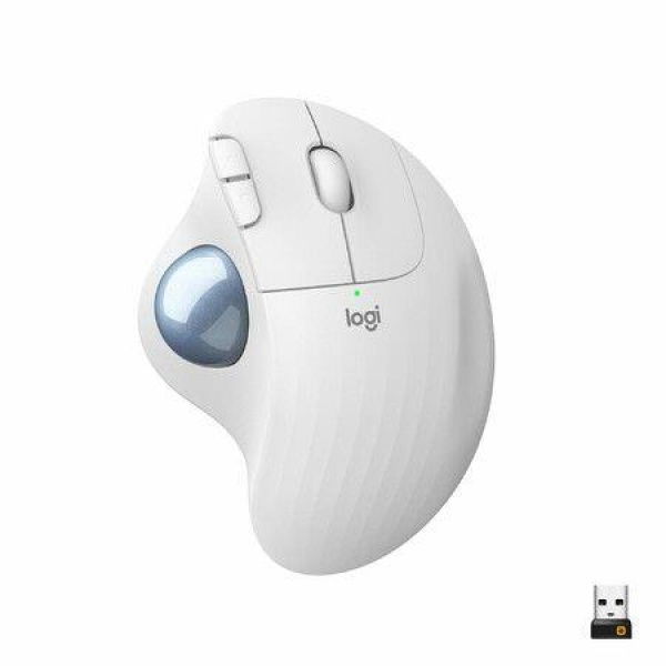 Wireless Trackball Mouse Easy Thumb For Windows PC Mac With Bluetooth USB Capabilities-White