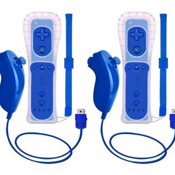 Wireless Wii Controller Nunchuck 2 Pcs Wii U Gamepad Silicone Case Wrist Strap Video Gaming Accessories Blue