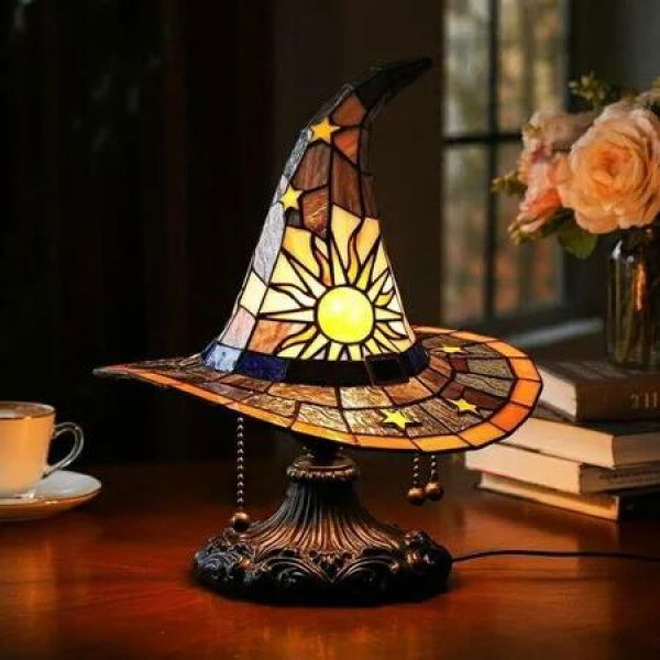 Witch Hat Lamp, Small Wizard Hats Shape Spooky Fun Light for Indoor Party Haunted Wiccan Halloween Decor, USB Plug Switch LED Light (Yellow)