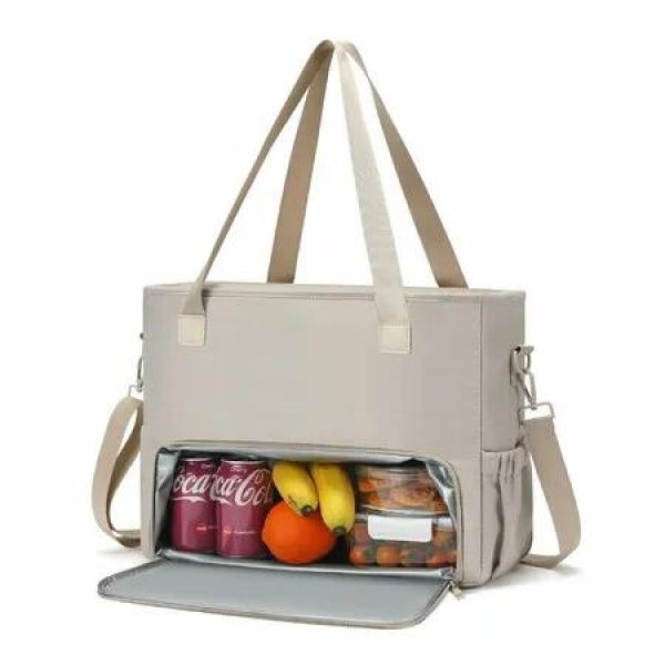 Women Lunch Bag with Laptop Compartment,Insulated Lunch Bag,Cute Casual Large Canvas Tote Bag For School,Work,Office,Casual,Color Khaki