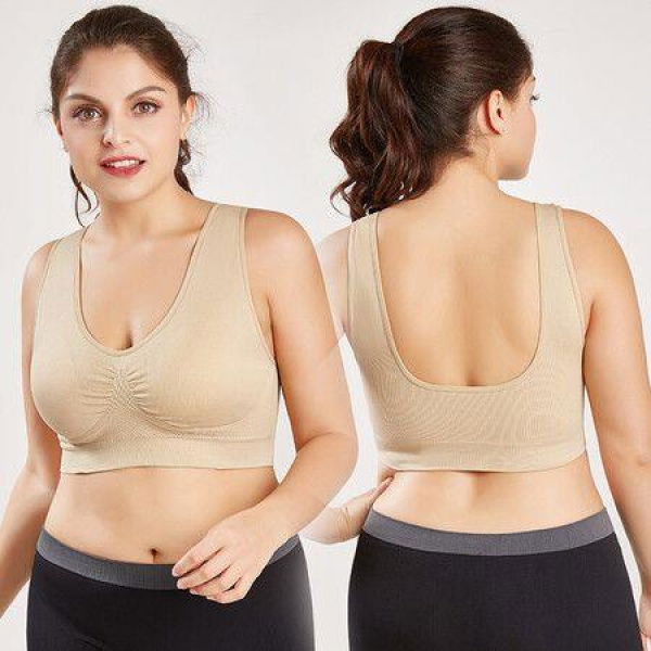 Womens Wireless Bra Full-Coverage Overlay Stretch Knit Bra Comfortable Fitness Sleep Yoga Plus Size Tank Top Color: Nude Size: L