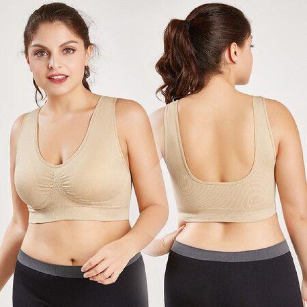 Womens Wireless Bra Full-Coverage Overlay Stretch Knit Bra Comfortable Fitness Sleep Yoga Plus Size Tank Top Color: Nude Size: XL