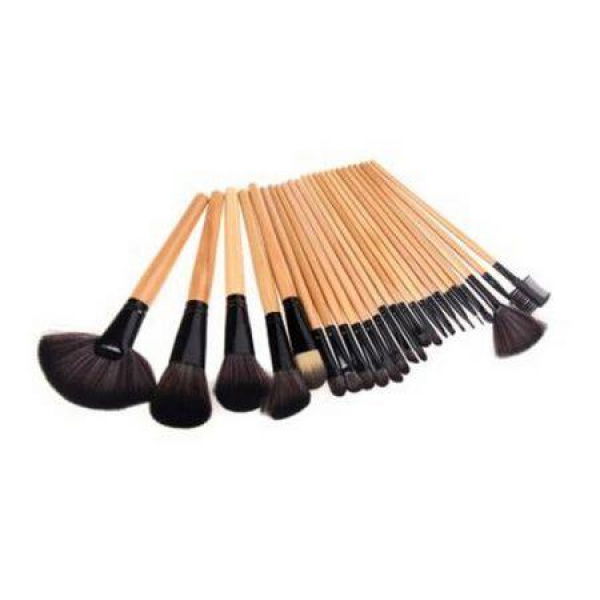 Wood 24pcs Makeup Brushes Kit Professional Cosmetic Make Up Set + Pouch Bag Case Black.