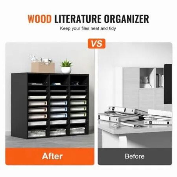 Wood Literature Organizer Adjustable File Sorter 24 Compartments Black