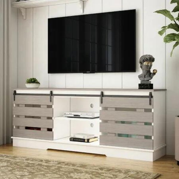 Wood TV Stand Unit Console Table Farmhouse Storage Cabinet Entertainment Centre Modern Sliding Barn Door 180cm