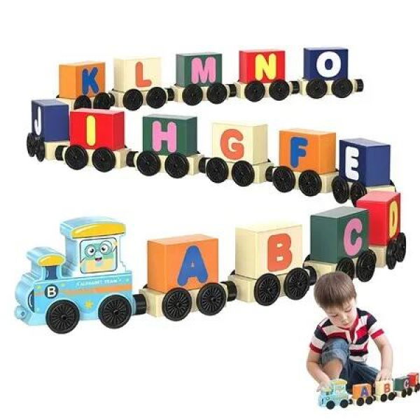 Wooden Alphabet Train Educational Toys Play House School Tool Game Children Wooden Letters Train Color Train Montessori Toys For kid