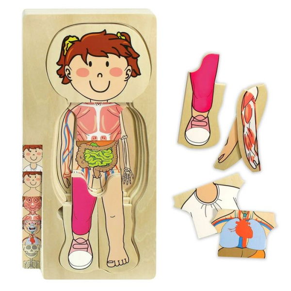 Wooden Body Puzzle For Toddlers & Kids - 28-Piece Educational Jigsaw Puzzle Girls Anatomy Play Set.