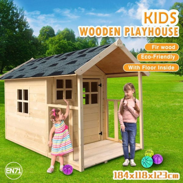 Wooden Cubby House For Kids Children Outdoor Playhouse With Flooring