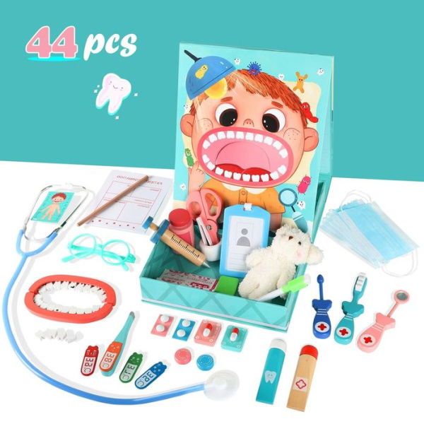 Wooden Dentist Doctor Kit For Kids Pretend Play Realistic Medical Dr Kit Toys For Toddlers 3-5 Years Old Christmas Birthday Gifts (Pink)