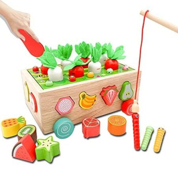 Wooden Educational Toys Gifts Montessori Toys Shape Sorter Toys Montessori Carrot Harvest And Worm Toy Play Set