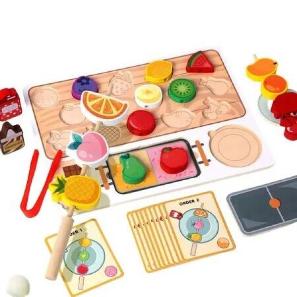 Wooden Fruit Candy Toy Set For Kids Pretend Play Kitchen Food String Role Play Educational Gift For Boys Girls Ages 3 And Up