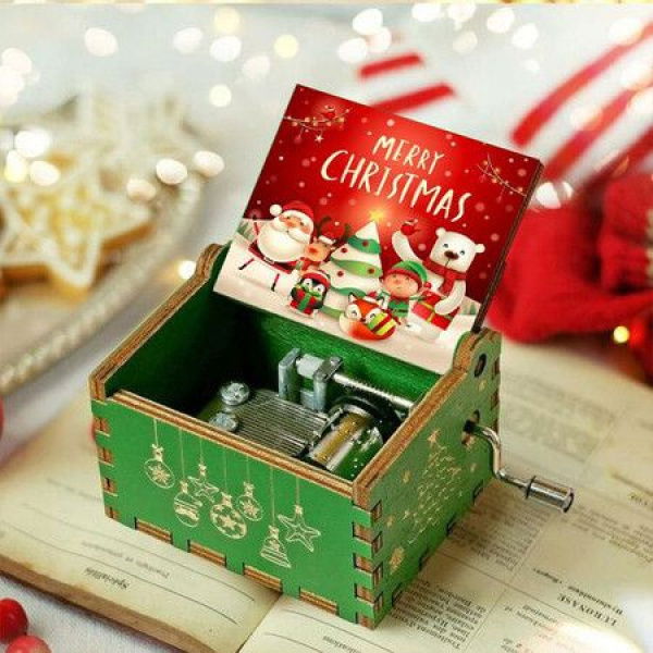 Wooden Hand Crank Music Box Merry Christmas Music Box To Christmas Birthday Gift