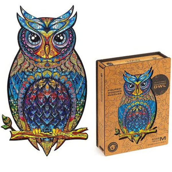 Wooden Jigsaw Puzzle Charming Owl Best Gift For Adults And Kids Unique Shape Jigsaw Pieces - 186 Pcs