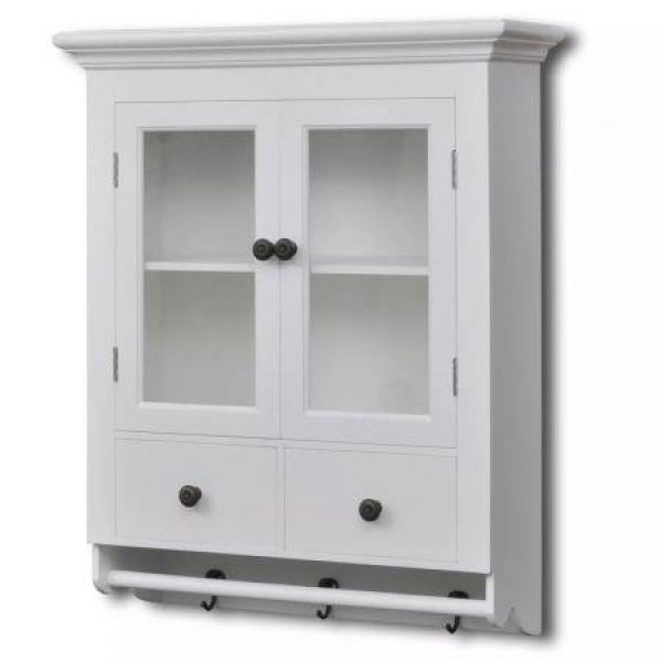 Wooden Kitchen Wall Cabinet With Glass Door White