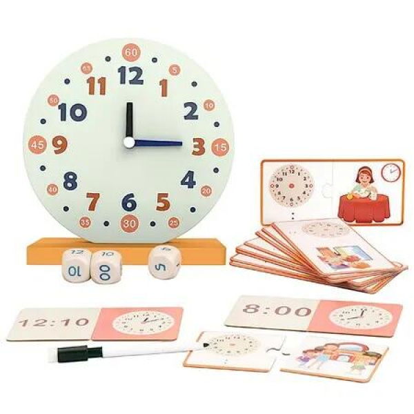 Wooden Learning Toy Set,Learning Clocks for Kids,Clocks and Time Teaching Aid for Pen Included,Home Education Toy