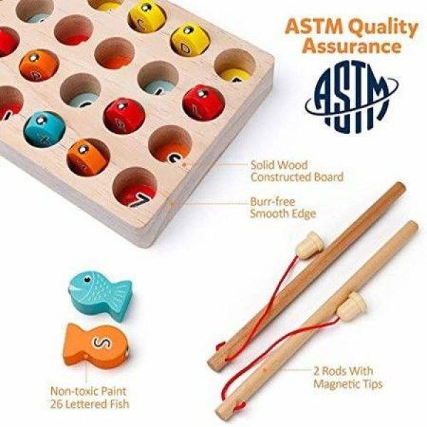 Wooden Magnetic Fishing Game Fine Motor Skill Toy ABC Alphabet Color Sorting Puzzle