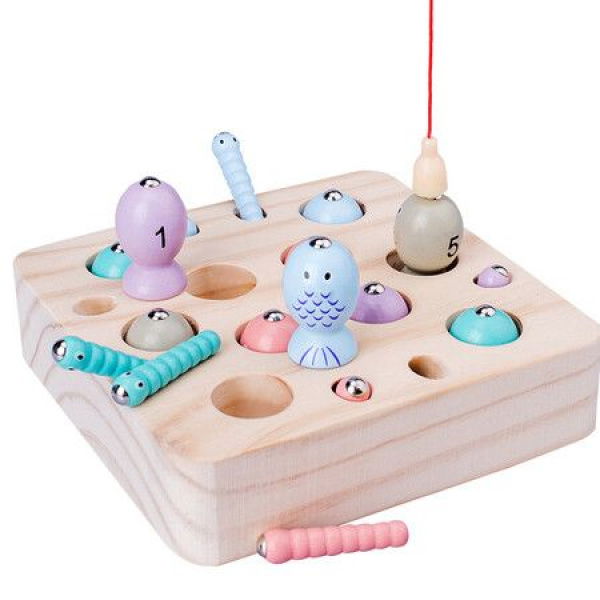 Wooden Magnetic Fishing Game Number Montessori Toys For Toddler Fishing GamesCatching Worms