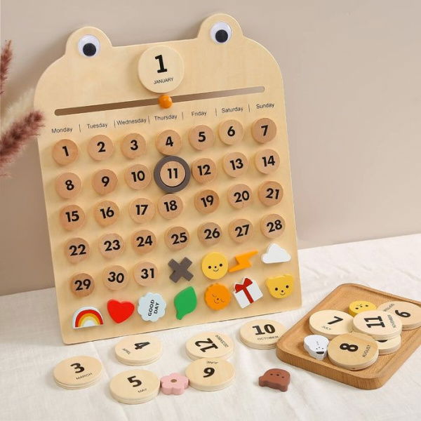 Wooden Magnetic Kids Calendar Toddler Preschool Montessori Calendar Kids Home Daily Learning Calendar Weather Season Time Mood Education Toys