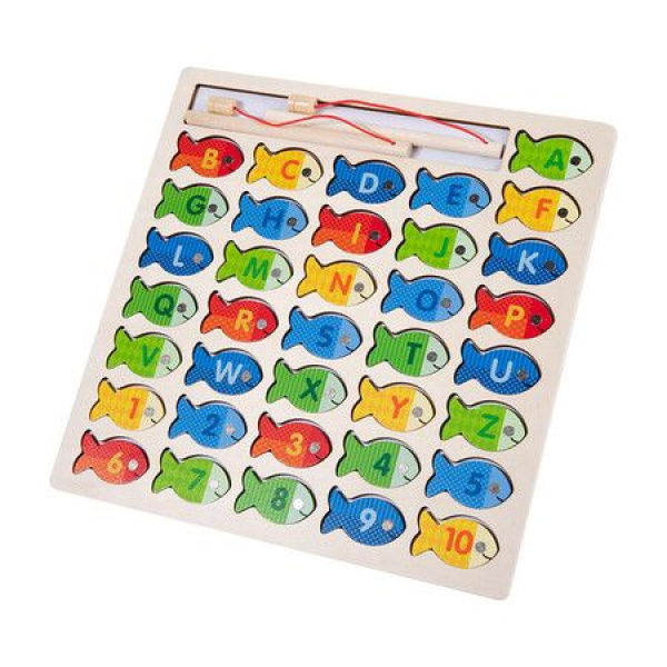 Wooden Magnetic Toy For Toddlers - Alphabet ABC Catch Fish Counting Learning Math Preschool Board Games Gifts For Girls Boys Age 3+.