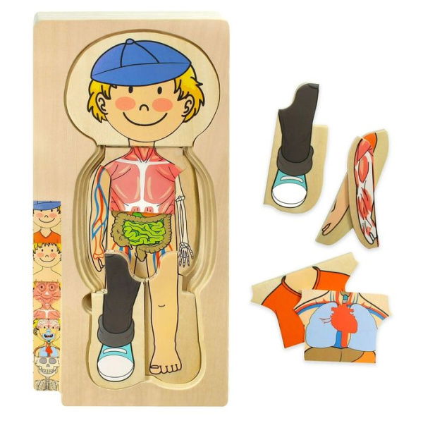 Wooden Body Puzzle For Toddlers & Kids - 28 Piece Boys Anatomy Play Set.