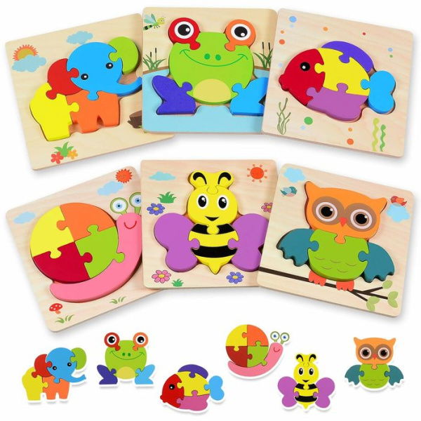 Wooden Puzzles For ToddlerGifts Toys For Boys Girls Baby Infant Kids Montessori Learning 6 Animal Pattern Jigsaw Puzzles Stem Developmental Toy