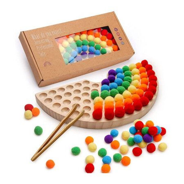 Wooden Rainbow Clip Beads Game Matching Game Beads Early Education Board Game Fine Motor Skills Board Game