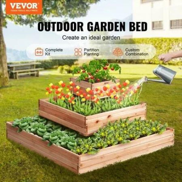 Wooden Raised Garden Bed Planter Box 44.5x44.5x20.1' Flower Vegetable Herb