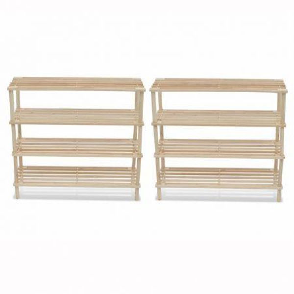 Wooden Shoe Rack 4-Tier Shoe Shelf Storage 2 Pcs