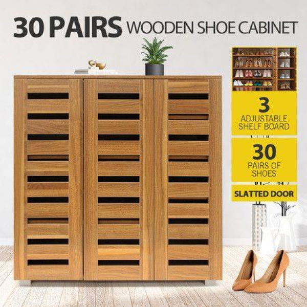 Wooden Shoe Storage Cabinet Shoe Rack Shelf Organiser For 30 Pairs Shoes Oak Colour