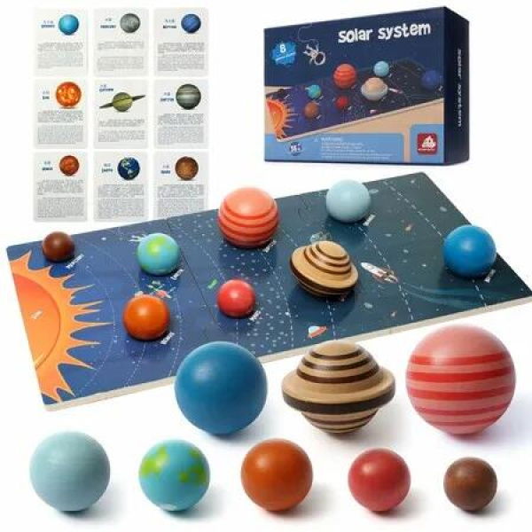 Wooden Solar System Model Board Game Montessori Educational Planet Toys Preschool Learning Puzzle Space Learning Toys