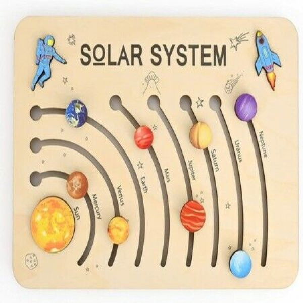 Wooden Solar System Planets Jigsaw Puzzles Space Education Toys Montessori Astronaut Thinking Training Puzzle Great Gifts For Toddlers