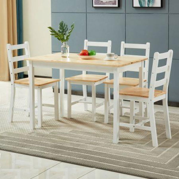 Wooden Table And Chairs 5-Piece Dining Set Kitchen Furniture - Oak & White.