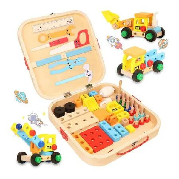 Wooden Tool Box, Construction Toy Set, Educational DIY Building Toy, for Children Aged 3 Years and Up