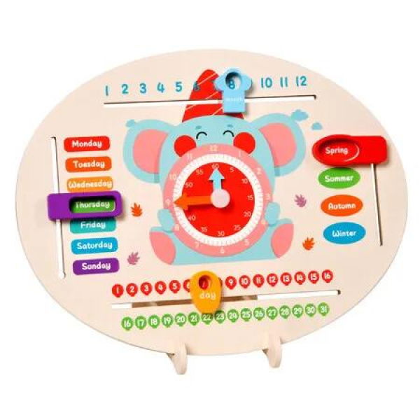 Wooden Toy Montessori Calendar Board Educational Learning Clock Toy About Season Weather Day Night Month Week & Date Kids Daily Calendar