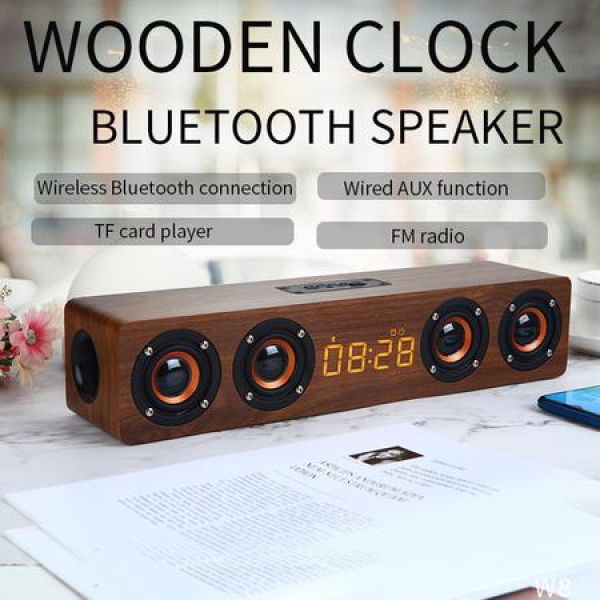 Wooden TV Soundbar Wireless Column Bluetooth Speaker Alarm Clock Subwoofer For Computer Speakers AUX