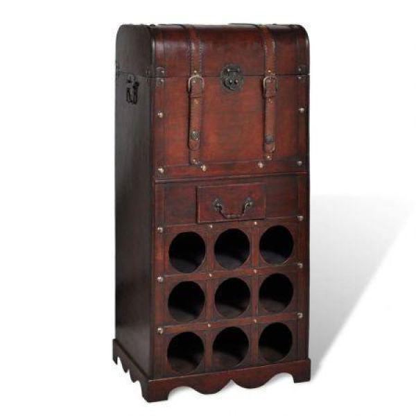 Wooden Wine Rack For 9 Bottles With Storage