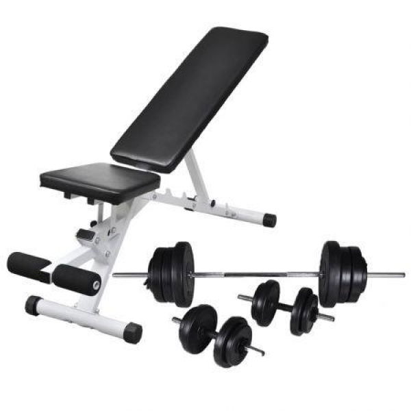 Workout Bench With Barbell And Dumbbell Set 60.5 Kg.