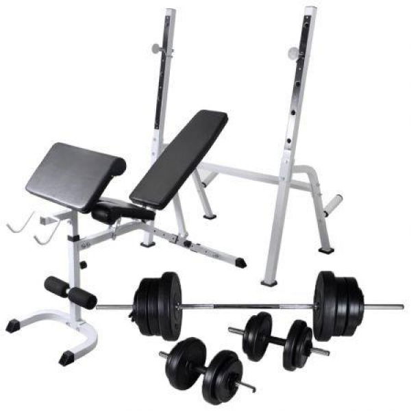 Workout Bench With Weight Rack Barbell And Dumbbell Set - 60.5kg.