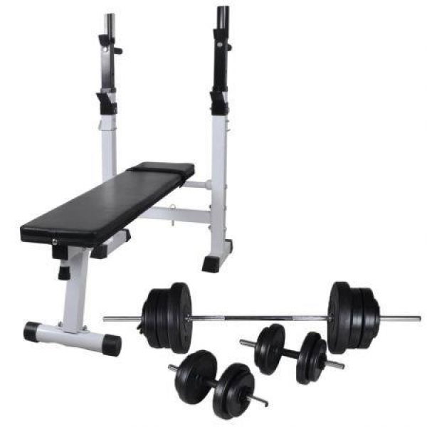 Workout Bench with Weight Rack Barbell and Dumbbell Set 60.5kg