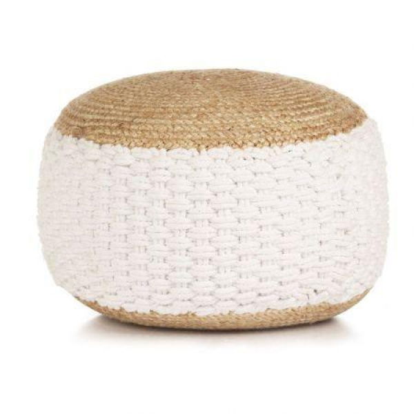 Woven/Knitted Pouf Jute Cotton 50x35 Cm White