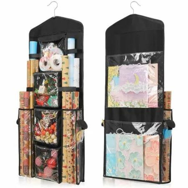 Wrapping Paper Storage,Gift Wrap Organizer Holder Double Sided Hanging Gift Bag Storage Organizer,Black