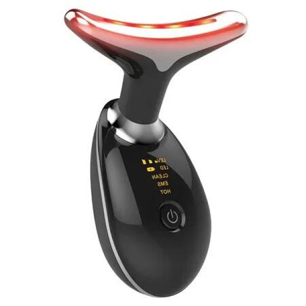 Wrinkle Reducing 7-in-1 Facial and Neck Massager for At-Home Skin Care (Glossy Black)