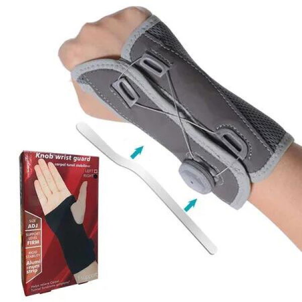 Wrist Brace for Carpal Tunnel, Support Hand Brace with Adjustable Knob, Wrist Splint for Men and Women, Relieve Tendinitis Arthritis Sprains (Right Hand, Gray)