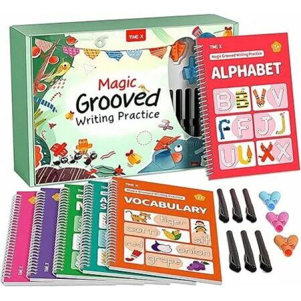 Writing Practice Books Reusable 3D Groove Handwriting Workbooks Large Preschool Disappearing Ink Ages 3-8 Kids 5-7 6 Books Christmas Birthday Gift