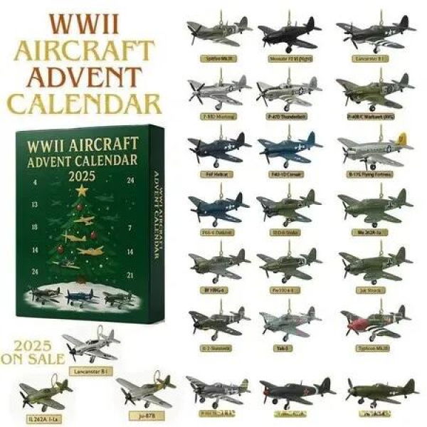 WWII Aircraft Advent Calendar 24 Days Christmas Countdown Calendar Unique Mini Fighter Countdown Surprise Gifts for Model Collectors Aviation Lovers