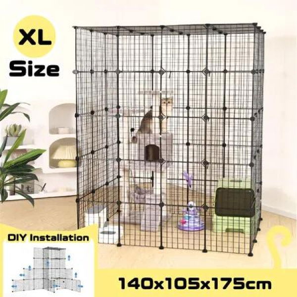 XL Cat Enclosure Cage House Metal DIY Rabbit Bunny Hutch Crate Ferret Kitten Kennel Fence Playpen Barrier Pen Habitat