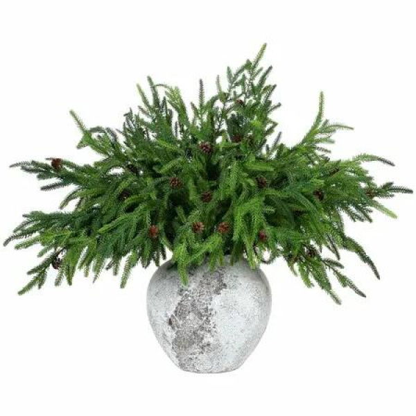 Xmas Norfolk Pine Branches with Pine Cones Norfolk Pine Artificial Xmas Branches for Xmas Indoor Outdoor Home Decor (10 Pcs)